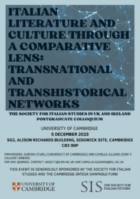SIS PG Colloquium at Cambridge: ‘Italian Literature and Culture through a Comparative Lens: Transnational and Transhistorical Networks’